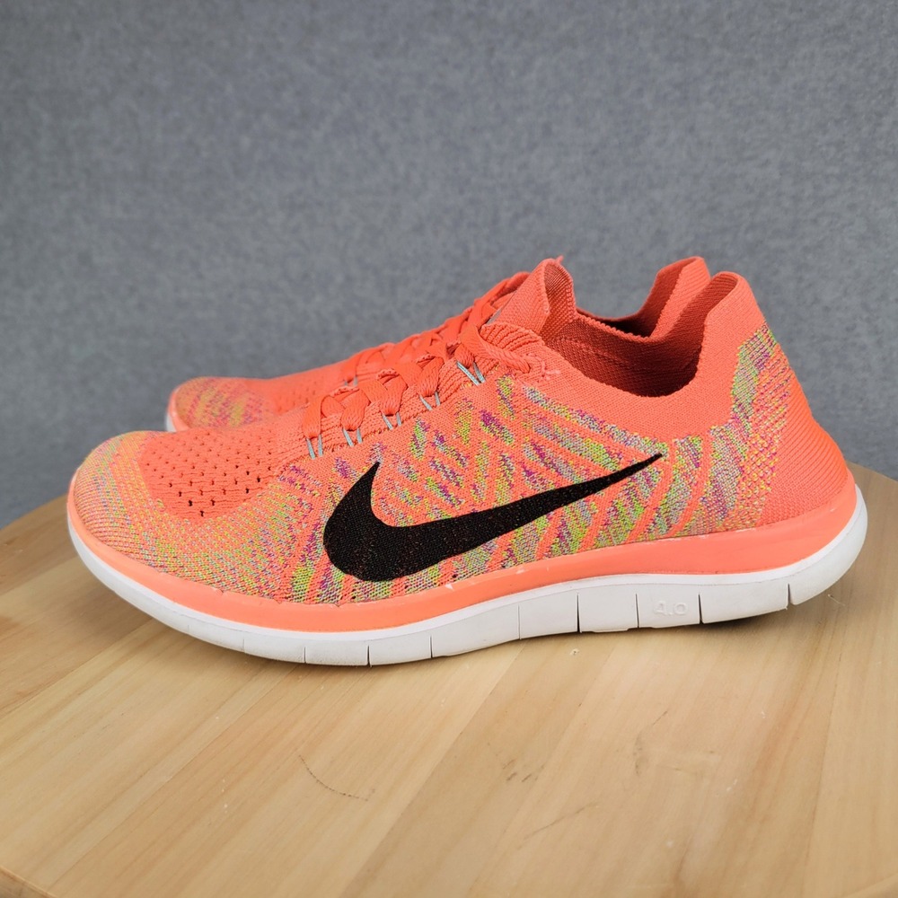 Nike Free 4.0 Flyknit Running Shoes Womens 7 Orange Multi-Color 717076-800